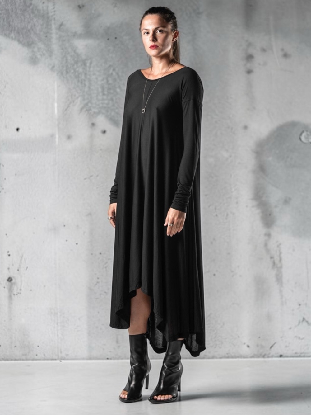 Rohb by Joyce Azria Black Relaxed Fit Asymmetrical Lagenlook Midi Dress Large